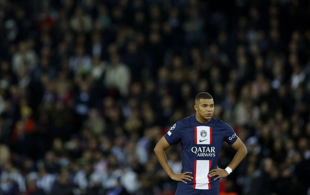 Paris St Germain’s Kylian Mbappe at the Champions League Group H match against Benfica at Parc des Princes, Paris, France, October 11, 2022. — Reuters pic 
