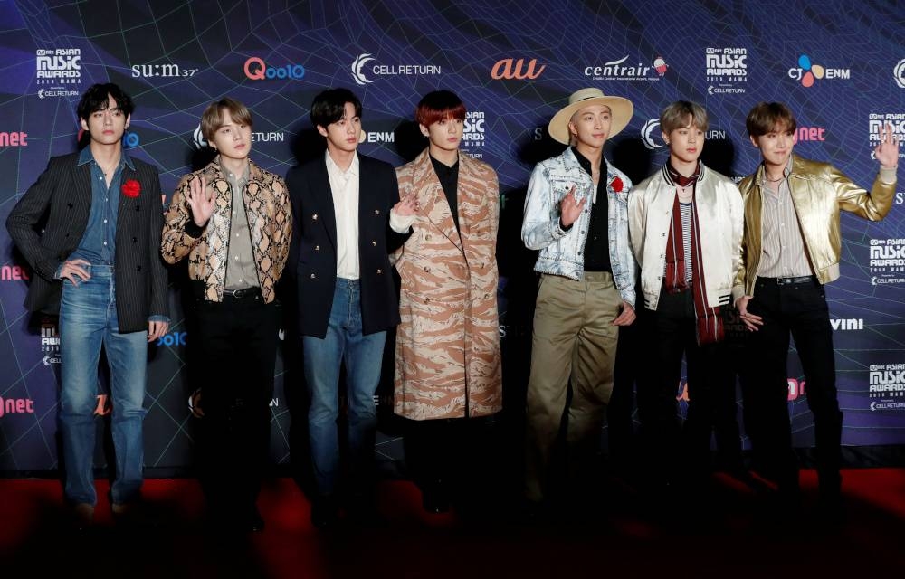 Members of South Korean boy band BTS pose on the red carpet during the annual MAMA Awards at Nagoya Dome in Nagoya, Japan, December 4, 2019. ― Reuters pic