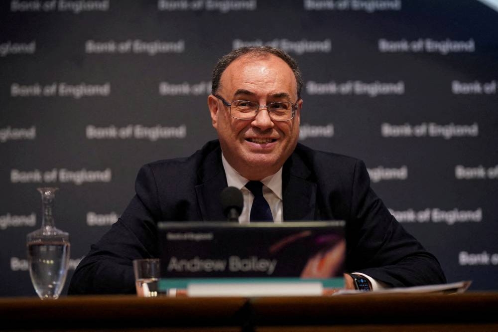File photo of  Governor of the Bank of England, Andrew Bailey, speaking during the Bank of England's financial stability report news conference, at the Bank of England, London August 4, 2022. ― Reuters pic