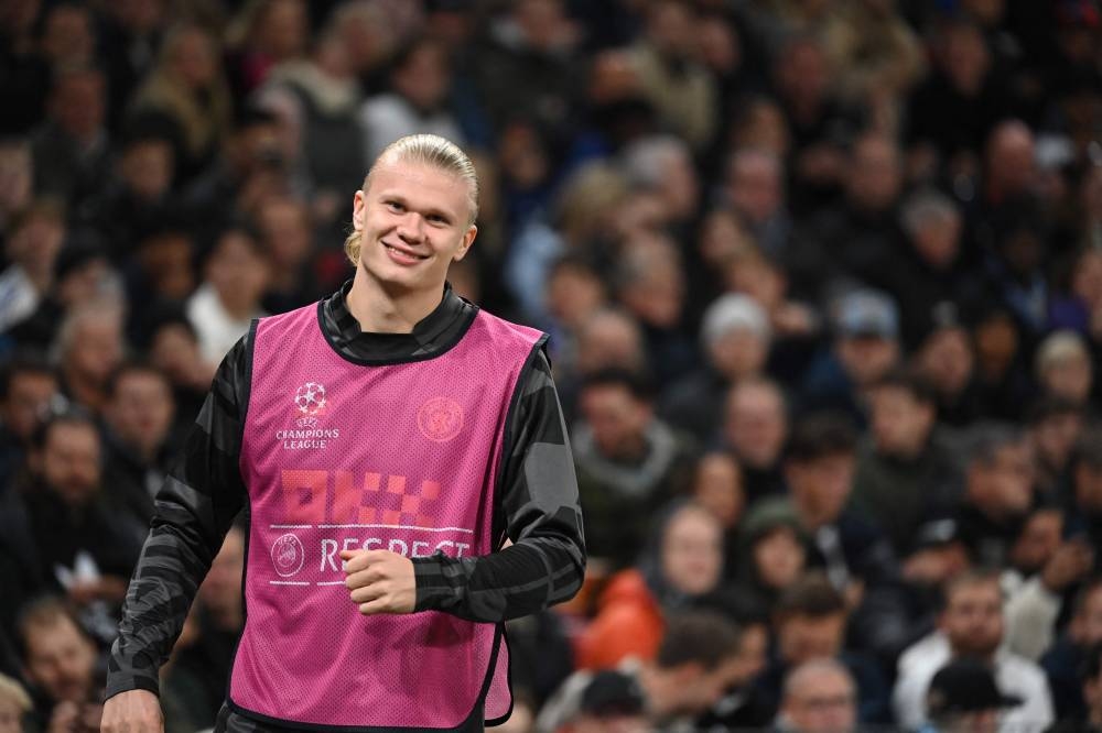 File photo of Manchester City’s Norwegian striker Erling Haaland warming up during the UEFA Champions League 1st round day 4 group G football match FC Copenhagen vs Manchester City in Copenhagen, Denmark, on October 11, 2022. ― AFP pic