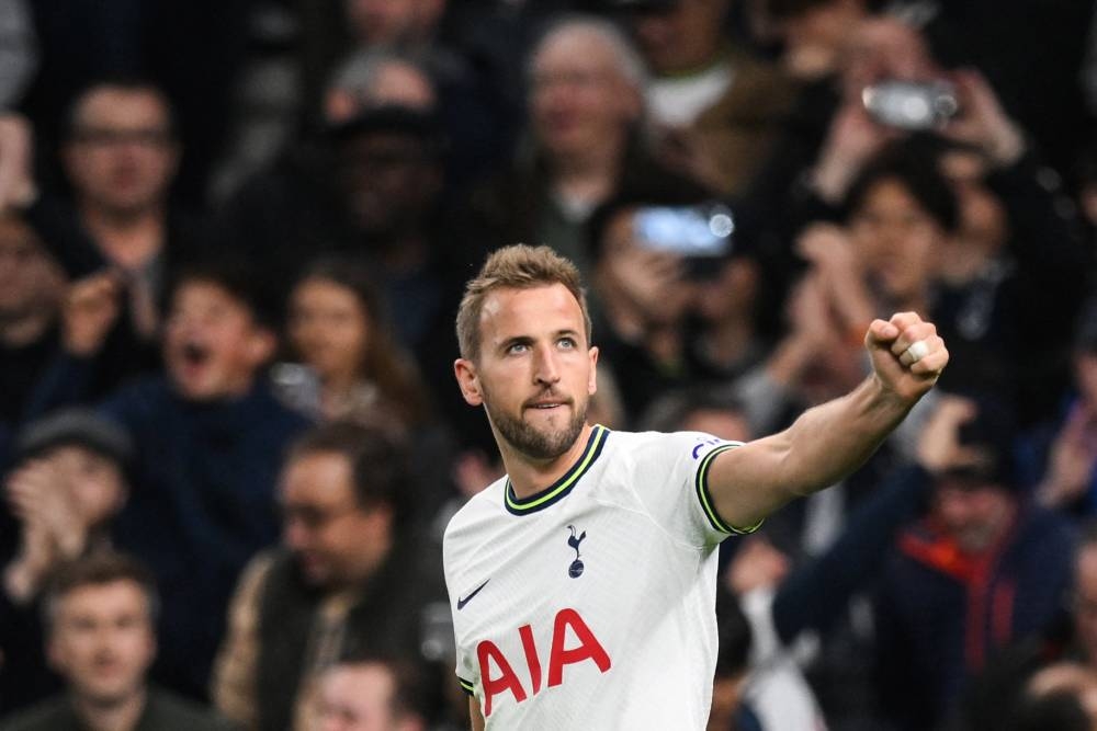 Tottenham Hotspur's English striker Harry Kane celebrates after scoring his team first goal during the English Premier League football match between Tottenham Hotspur and Everton at Tottenham Hotspur Stadium in London, on October 15, 2022. — AFP pic