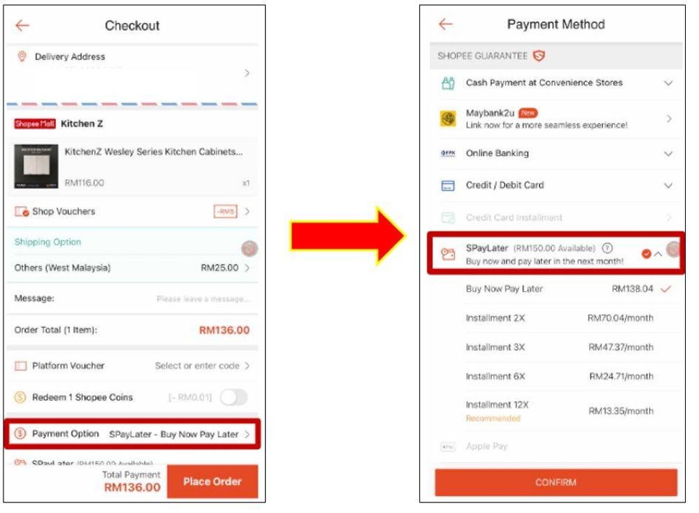 RM136 total amount becomes RM138.04 if you pay next month with SPayLater. — Picture via SoyaCincau