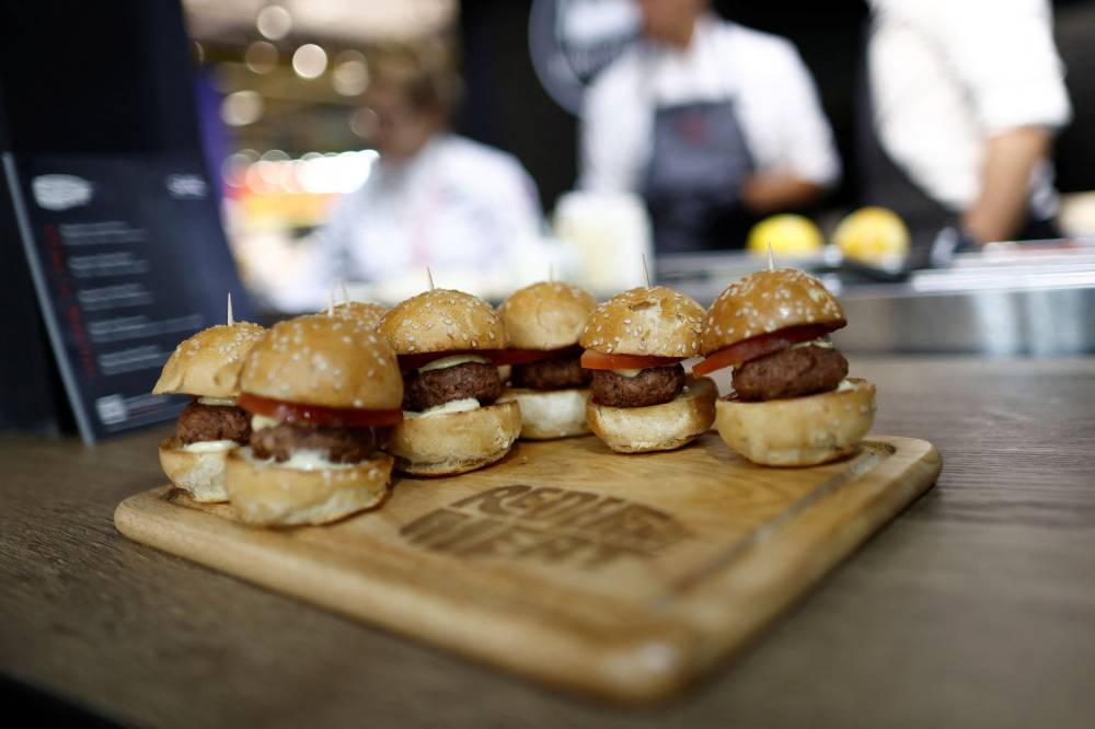 3D printed plant-based vegan meat dishes, produced by Israeli start-up Redefine Meat, are displayed at SIAL food and innovation exhibition in Villepinte, near Paris October 19, 2022.— Reuters pic