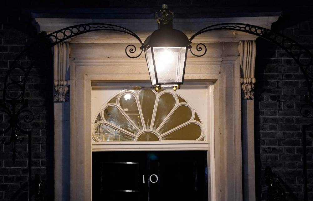The closed front door to 10 Downing Street is pictured in central London, on October 20, 2022, hours after UK's Prime Minister Liz Truss resigned as leader of the Conservative Party. — AFP pic