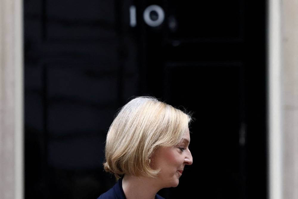 British Prime Minister Liz Truss announces her resignation, outside Number 10 Downing Street, London October 20, 2022.