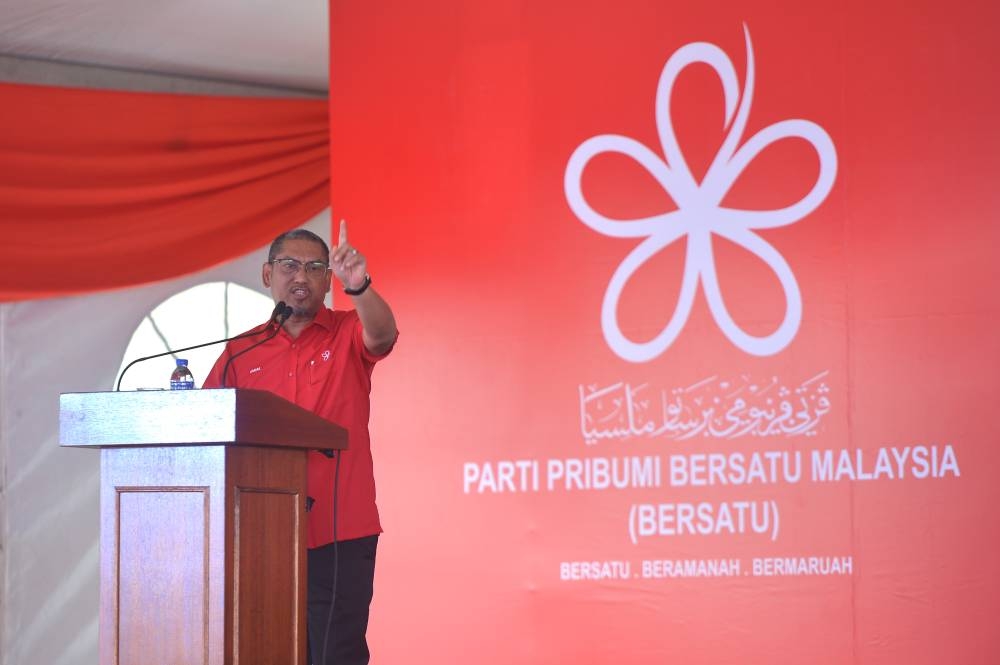 File picture shows Bersatu deputy president, Datuk Ahmad Faizal Azumu Bersatu delivering his speech during the Bersatu 6th anniversary celebration in Putrajaya September 24, 2022. — Picture by Shafwan Zaidon