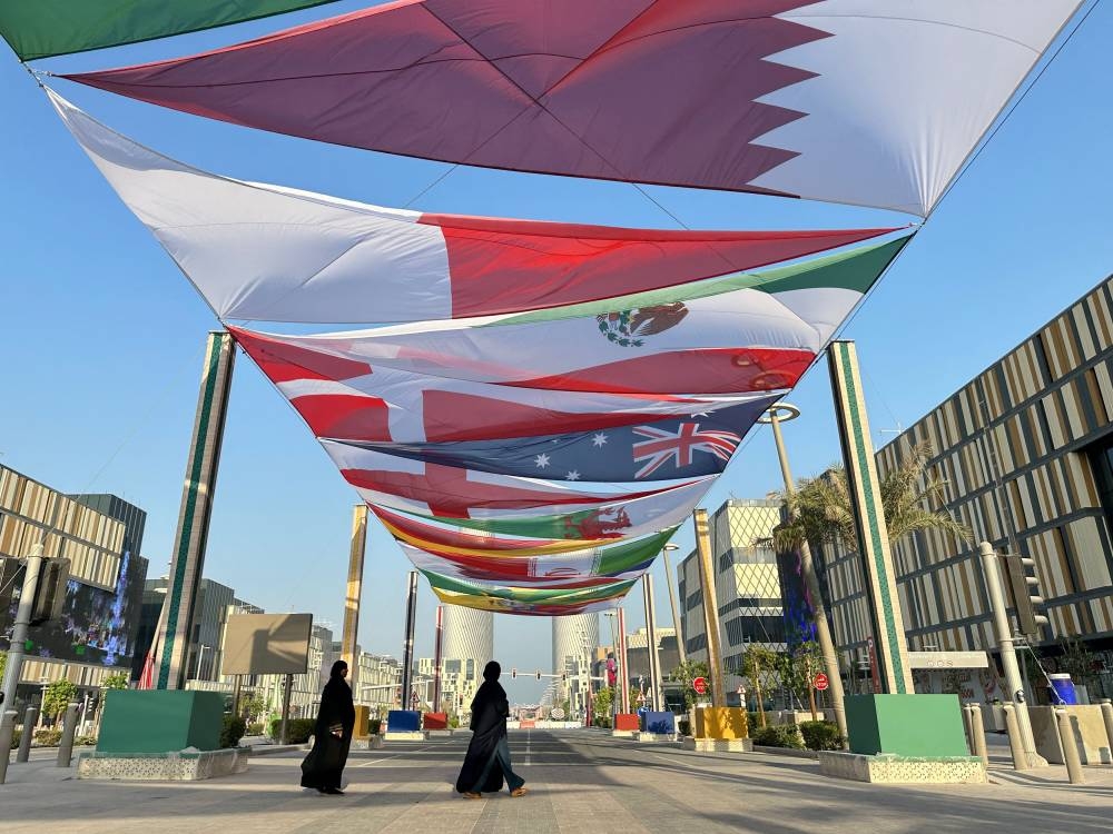 Country flags are seen along a street in Lusail, Doha, Qatar, October 22, 2022. — Reuters pic 