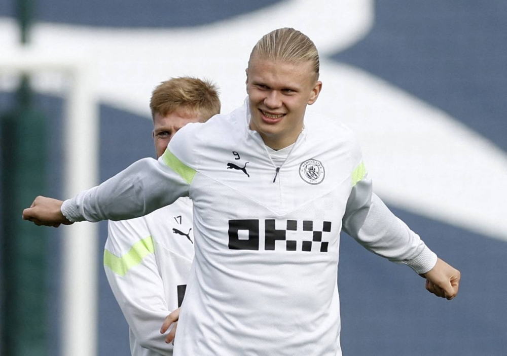 Manchester City's Erling Braut Haaland during training at the Etihad Campus, Manchester October 24, 2022. — Reuters pic