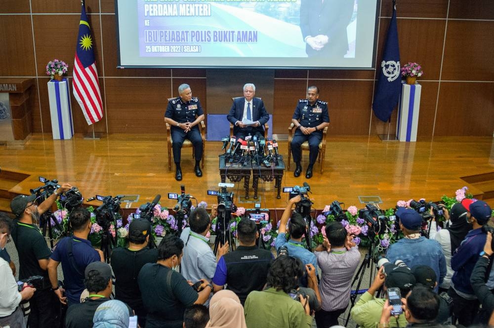 Caretaker prime minister Datuk Seri Ismail Sabri Yaakob speaks during a press conference at Bukit Aman, Kuala Lumpur October 25, 2022. — Picture by Shafwan Zaidon