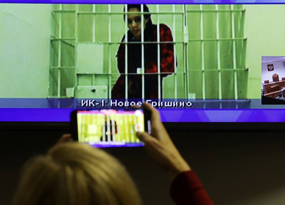 U.S. basketball player Brittney Griner appears on a screen via video link from the detention centre during a court hearing to consider an appeal against her prison sentence, in Krasnogorsk, Russia October 25, 2022. — Reuters pic