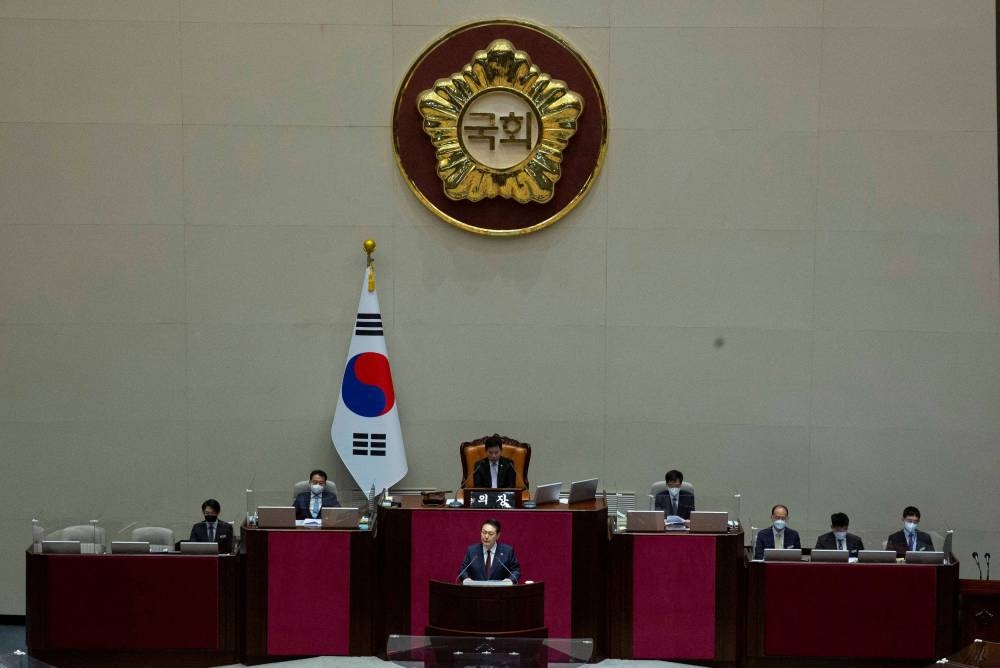 President Yoon Suk-yeol says South Korea is putting efforts to maintain peaceful, good relations with every country in the world, including Russia. ― Reuters pic