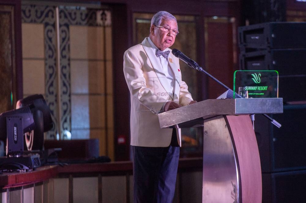 Sunway deputy executive chairman, Tan Sri Datuk Seri Razman M Hashim delivers his speech during the Sunway-Malaysian AIDS Foundation Red Ribbon Gala Dinner 2022 at Sunway Resort in Petaling Jaya, October 28, 2022.