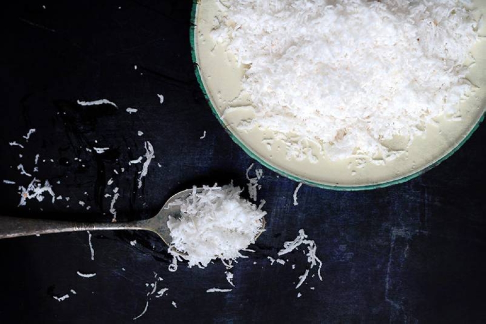 Shredded coconut adds textural contrast.