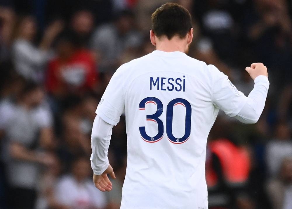 Paris Saint-Germain's Argentine forward Lionel Messi celebrates scoring his team's second goal during the French L1 football match between Paris Saint-Germain (PSG) and ES Troyes AC at The Parc des Princes Stadium in Paris on October 29, 2022. — AFP pic