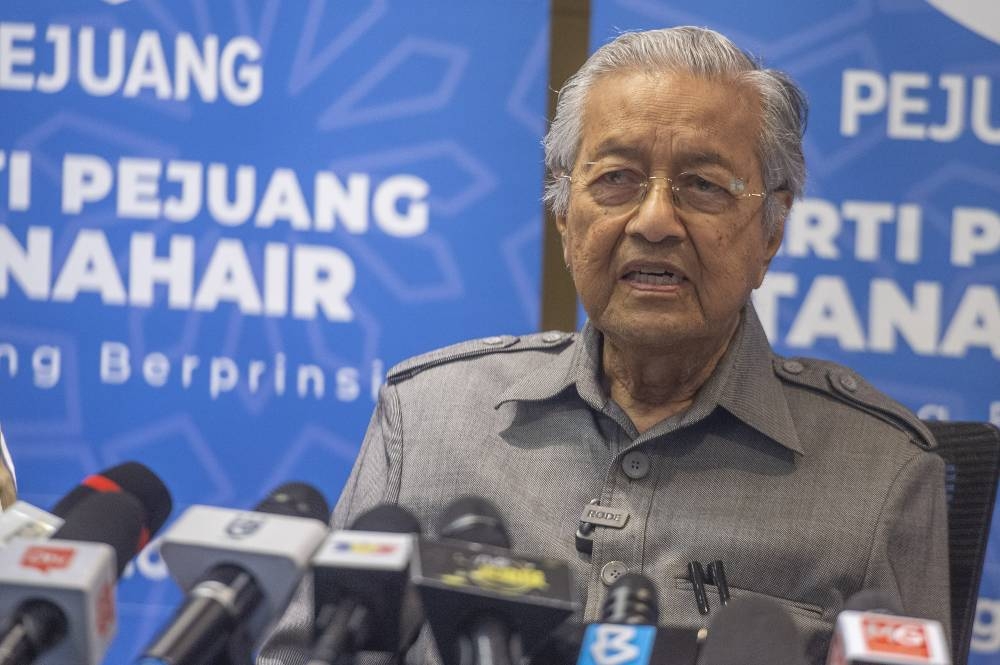 Dr Mahathir, who is also Parti Pejuang Tanah Air chairman, today said GTA's Malay-centric movement does not mean those within the party were racist or hostile to non-Malays in multiracial Malaysia. — Picture Shafwan Zaidon
