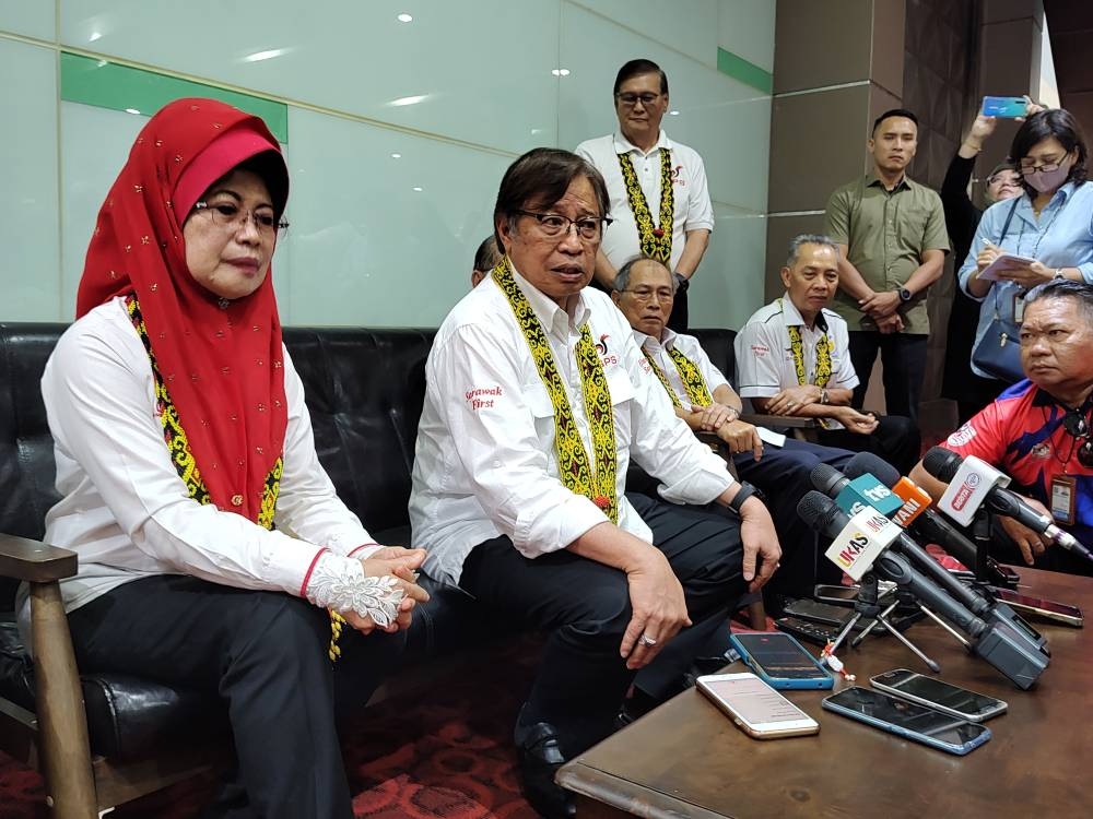 Sarawak Premier Tan Sri Abang Johari Openg speaks to reporters after launching the GPS Women election machinery in Kuching, October 30, 2022. — Picture by Sulok Tawie