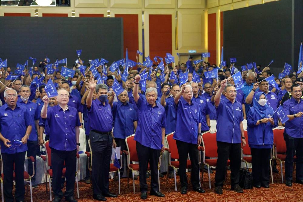 Barisan Nasional chairman Datuk Seri Ahmad Zahid Hamidi at the announcement of Barisan Nasional candidates ahead of the upcoming 15th general election at World Trade Centre, Kuala Lumpur, November 1, 2022. — Picture by Firdaus Latif