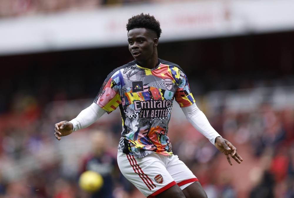 Arsenal's Bukayo Saka during warm up before the match against Nottingham Forest at the Emirates Stadium, London October 30, 2022. — Reuters pic
