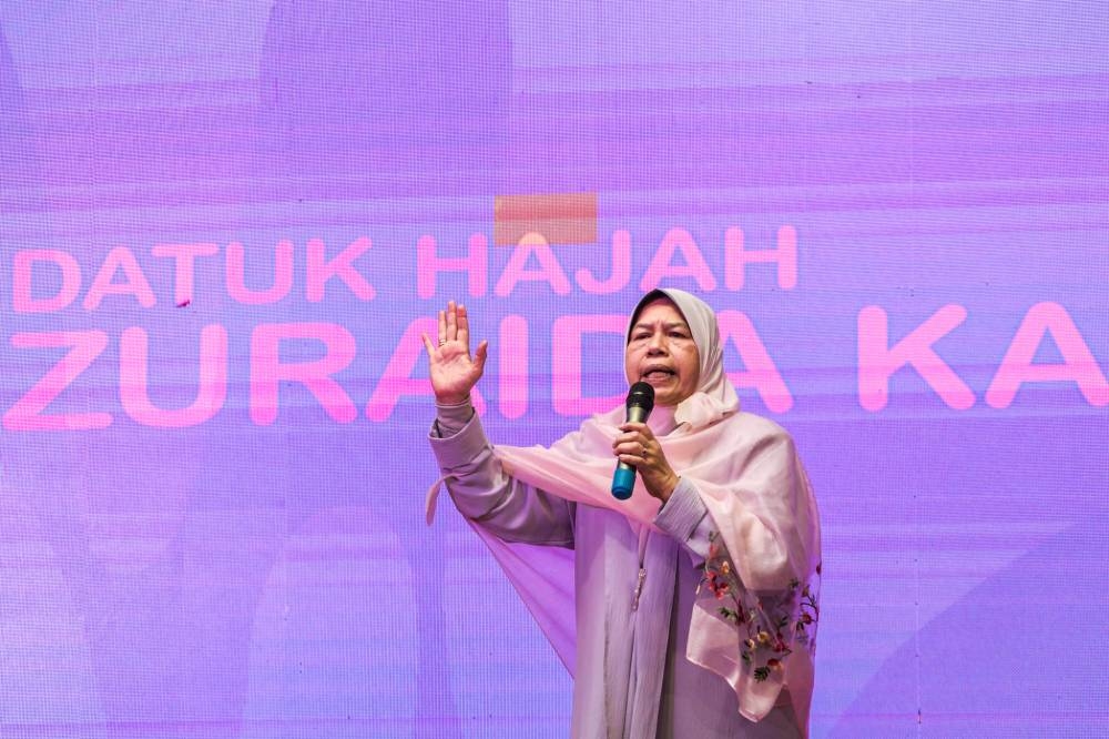 Incumbent Ampang MP Datuk Zuraida Kamaruddin launches the Parti Bangsa Malaysia election machinery for the 15th general election in Ampang on November 3, 2022. — Picture by Firdaus Latif