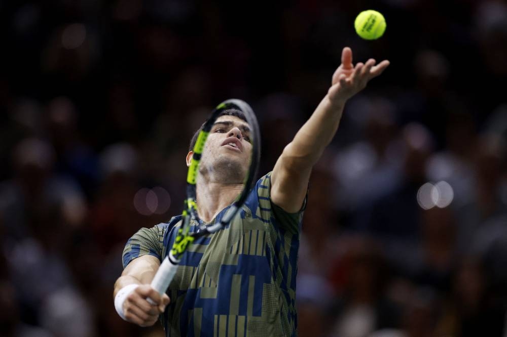 Spain's Carlos Alcaraz in action during his round of 16 match against Bulgaria's Grigor Dimitrov at the Paris Masters November 3, 2022. — Reuters pic