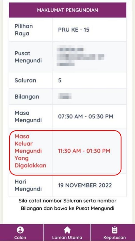 The suggested time for voting displayed in the EC’s voters registration website.