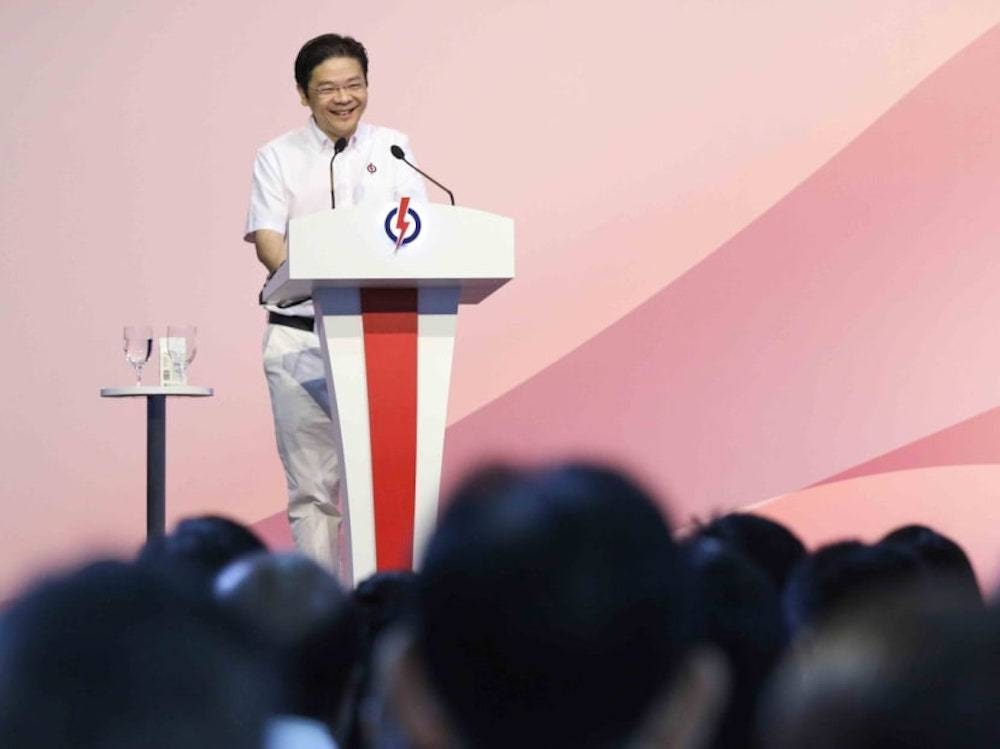 DPM Lawrence Wong giving his speech at the PAP conference in Singapore November 6, 2022. — Leonard Leong/TODAY pic