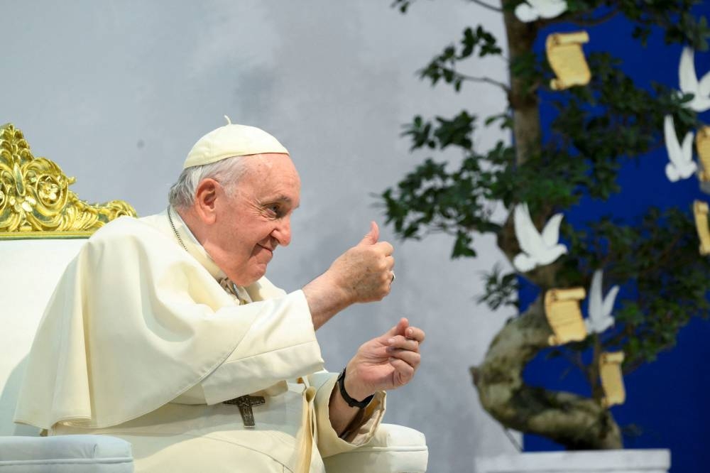 Pope Francis told local Catholic leaders to avoid factions, quarrels and gossip. — Vatican Media handout via Reut