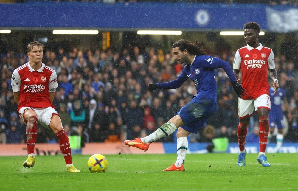 Chelsea's Marc Cucurella shoots at goal during the Chelsea v Arsenal at Stamford Bridge, London November 6, 2022. — Reuters pic