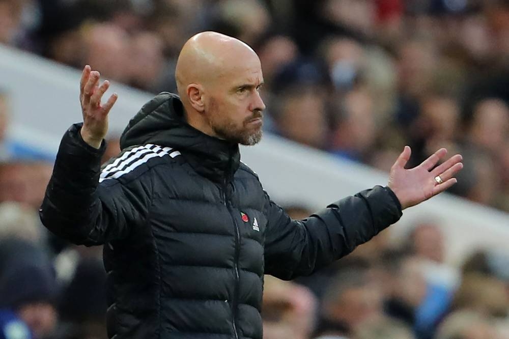 Manchester United's Dutch manager Erik ten Hag gestures on the touchline during the English Premier League football match between Aston Villa and Manchester Utd at Villa Park in Birmingham, central England on November 6, 2022. — AFP pic