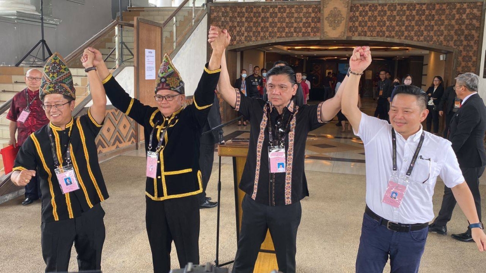 (From left) Datuk Ewon Benedick, independent candidate Richard Jimmy, GRS' Kenny Chua and Warisan's Datuk Darell Leiking. — Picture by Julia Chan 
