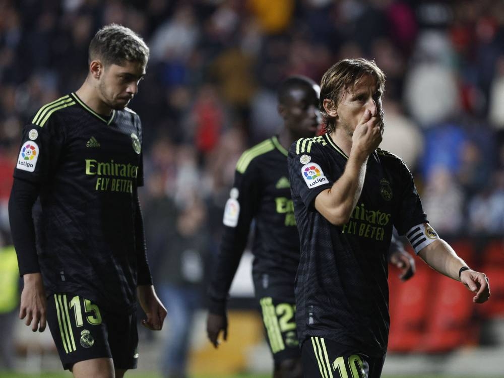 Real Madrid's Luka Modric and Federico Valverde react at half time during the match against Rayo Vallecano at Campo de Futbol de Vallecas, Madrid November 7, 2022. — Reuters pic