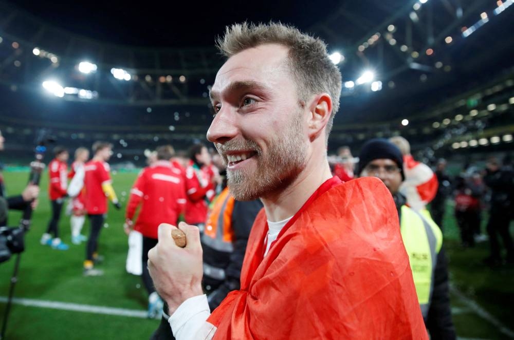 Denmark's Christian Eriksen celebrates after the match against Republic of Ireland at the Aviva Stadium, Dubli November 18, 2019. — Reuters pic