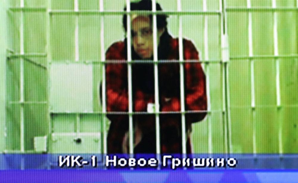 US basketball player Brittney Griner appears on a screen via video link from the detention centre before a court hearing to consider an appeal against her prison sentence, in Krasnogorsk, Moscow Region, Russia, October 25, 2022. — Reuters pic 