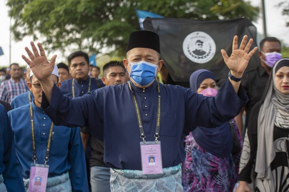 Perikatan Nasional Arau candidate, Datuk Seri Shahidan Kassim at the nomination centre for the 15th general election at Politeknik Tuanku Syed Sirajuddin, Perlis November 5, 2022. — Picture by Shafwan Zaidon