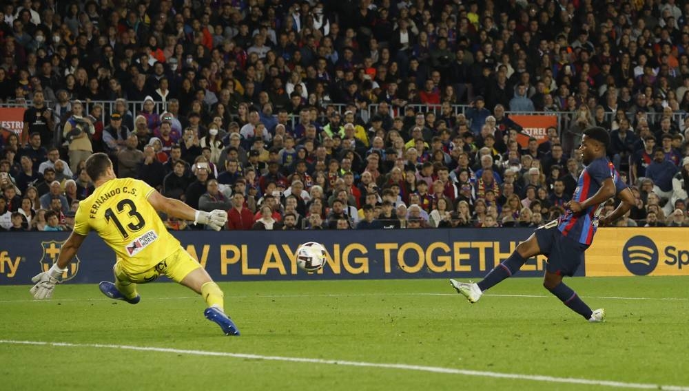 FC Barcelona’s Ansu Fati shoots at goal in a match against Almeria at Camp Nou, Barcelona, Spain, November 5, 2022. — Reuters pic 