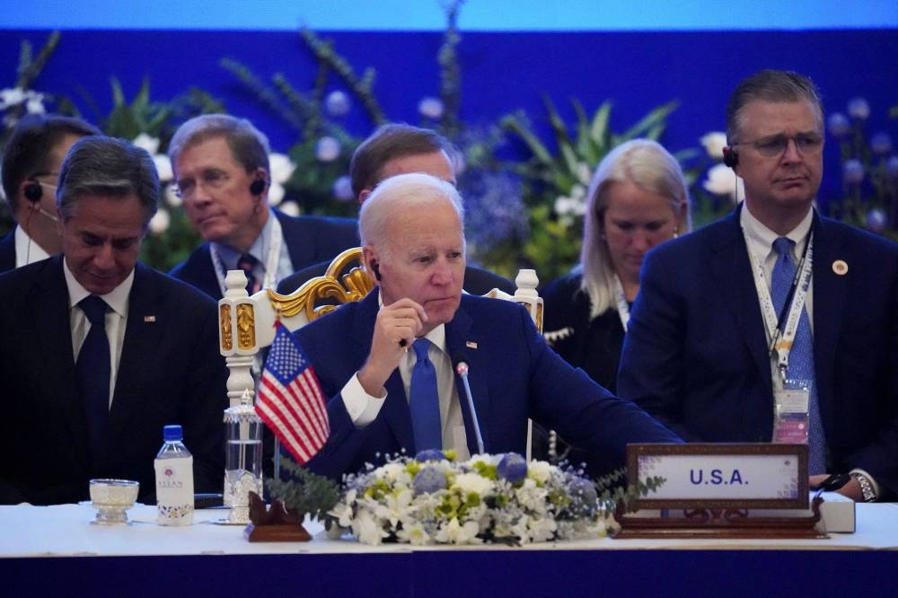US President Joe Biden and Secretary of State Antony Blinken attend the Asean-US summit during the Asean summit held in Phnom Penh, Cambodia November 12, 2022. ― Reuters pic