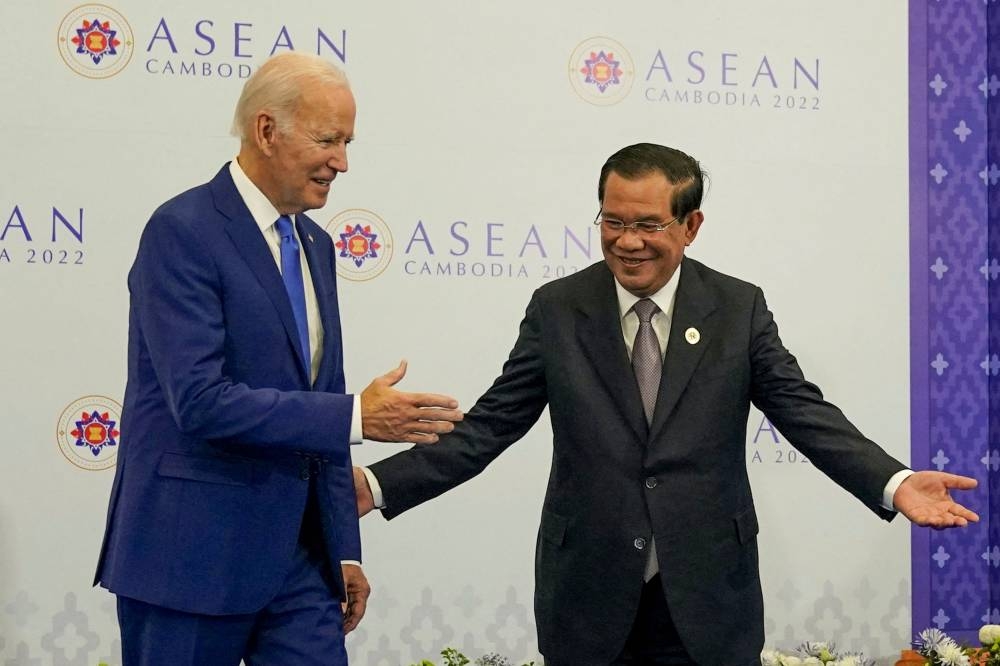 US President Joe Biden meets with 2022 Asean Chair and Cambodia’s Prime Minister Hun Sen at the Asean summit in Phnom Penh, Cambodia, November 12, 2022. ― Reuters pic