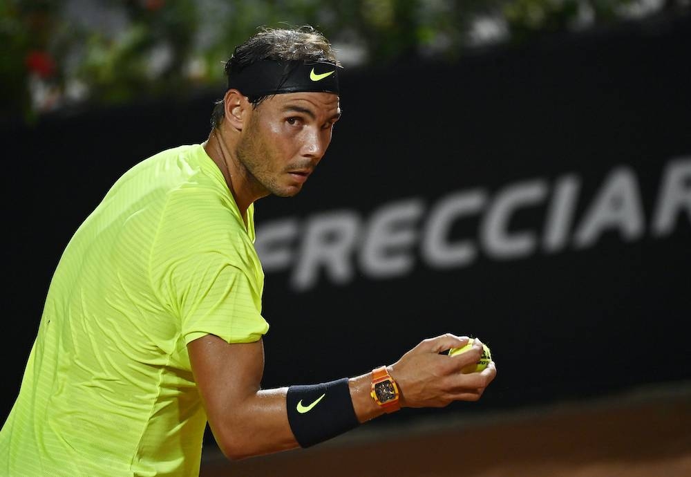 File photo of Rafael Nadal in action during his quarter final match against Argentina’s Diego Schwartzman, Rome September 19, 2020. ― AFP pic
