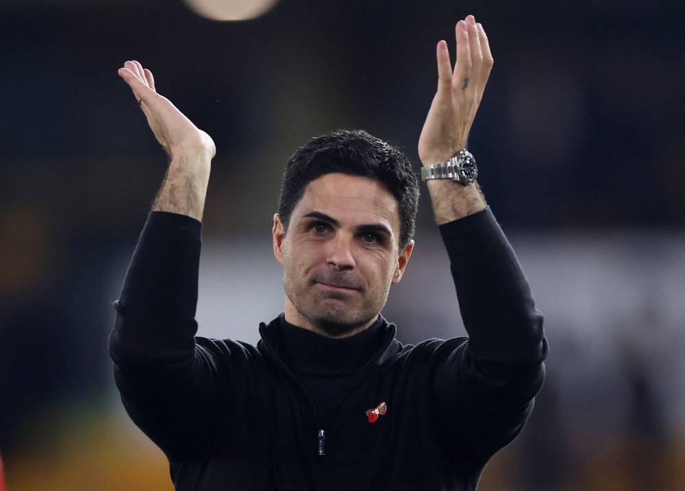 Arsenal manager Mikel Arteta celebrates after the match, November 12, 2022. — Action Images via Reuters/Matthew Child 