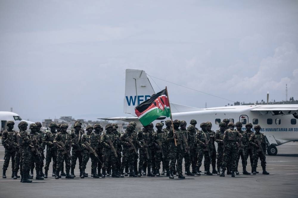 Kenyan soldiers land in the city of Goma, eastern Democratic Republic of Congo on November 12, 2022, as part of a regional military operation targeting rebels in the region. — AFP pic