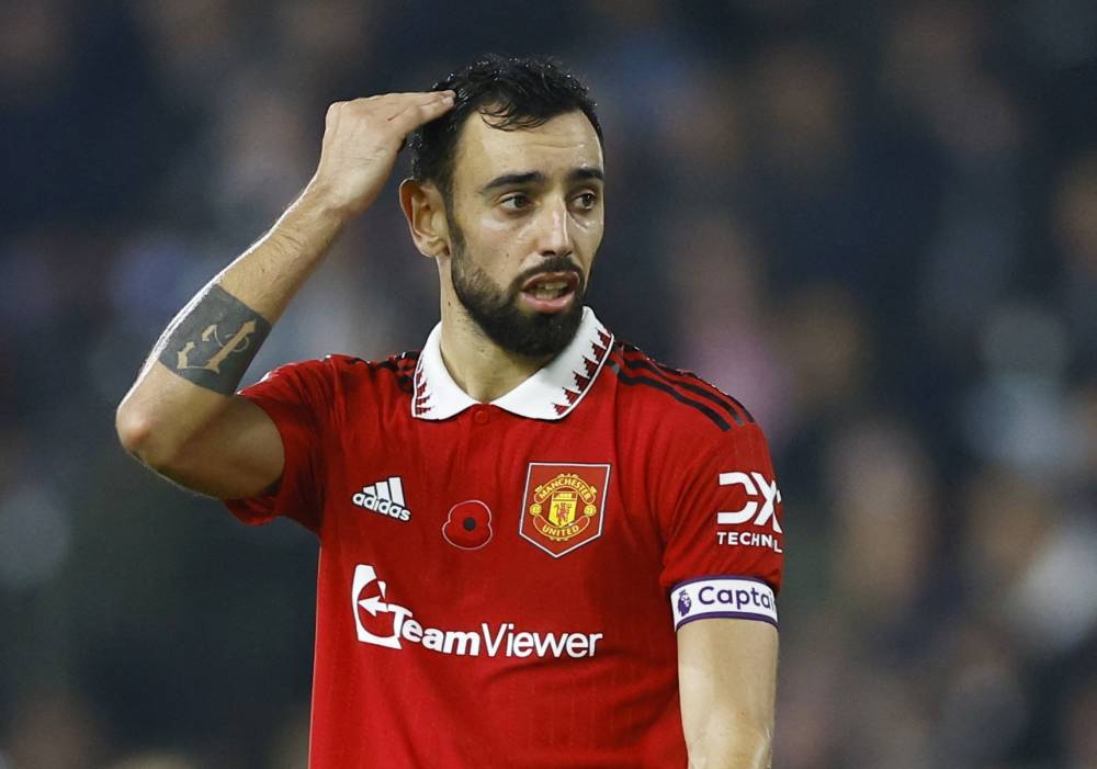 Manchester United's Bruno Fernandes reacts during the match against Fulham at Craven Cottage, London November 13, 2022. — Reuters pic