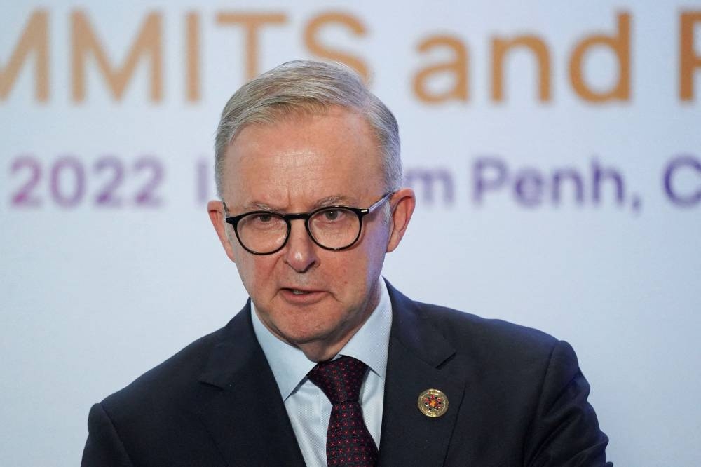 Australian Prime Minister Anthony Albanese gives a press conference at the end of the Asean summit held in Phnom Penh, Cambodia November 13, 2022. — Reuters pic