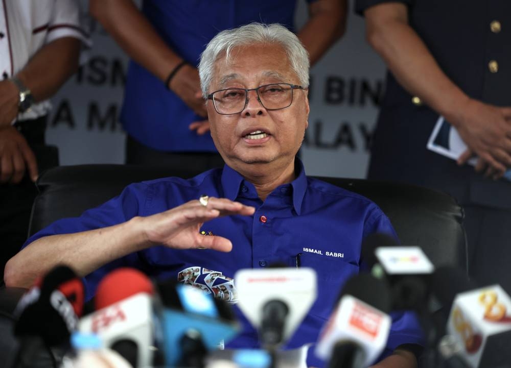Datuk Seri Ismail Sabri Yaakob speaks to the media after officiating a ground-breaking ceremony for the Cuepacs building in Putrajaya, November 14, 2022. — Bernama pic  