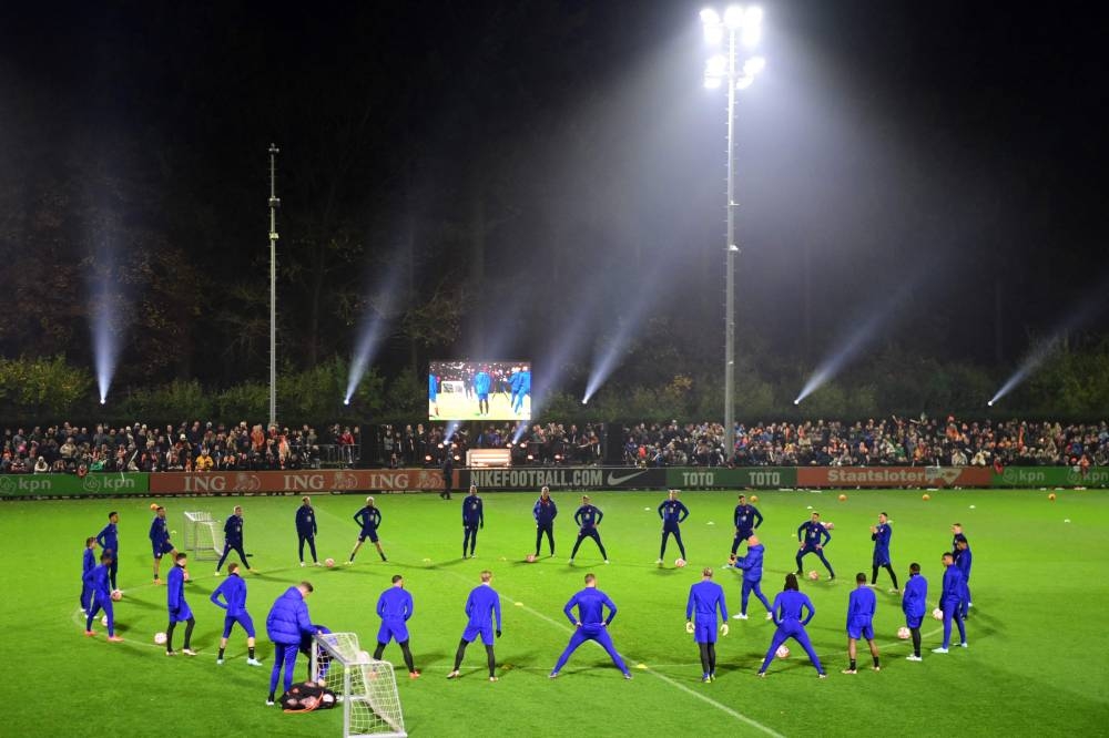 Netherlands' players attend a training session of the Dutch national football team at the KNVB Campus in Zeist on November 14, 2022. — Reuters pic