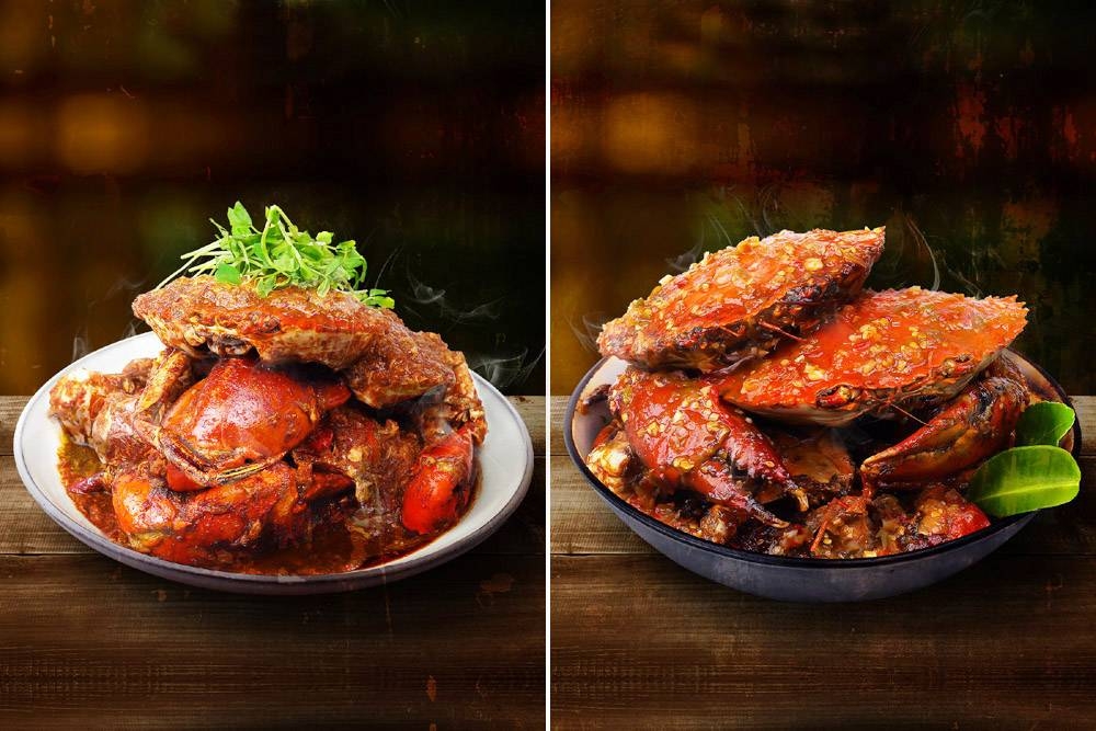 Ketam Viral offers myriad flavours of crabs including Ketam Masak Iban (left) and Ketam Berlado (right).