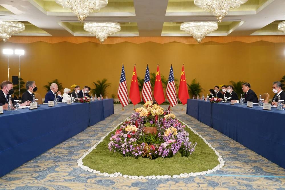 US President Joe Biden meets with Chinese President Xi Jinping on the sidelines of the G20 leaders’ summit in Bali November 14, 2022. — Reuters pic