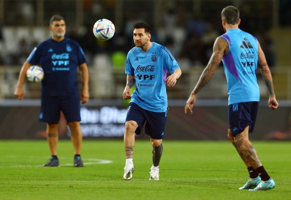 Argentina’s Lionel Messi during training at Al Nahyan Stadium, Abu Dhabi, United Arab Emirates, November 14, 2022. — Reuters pic 