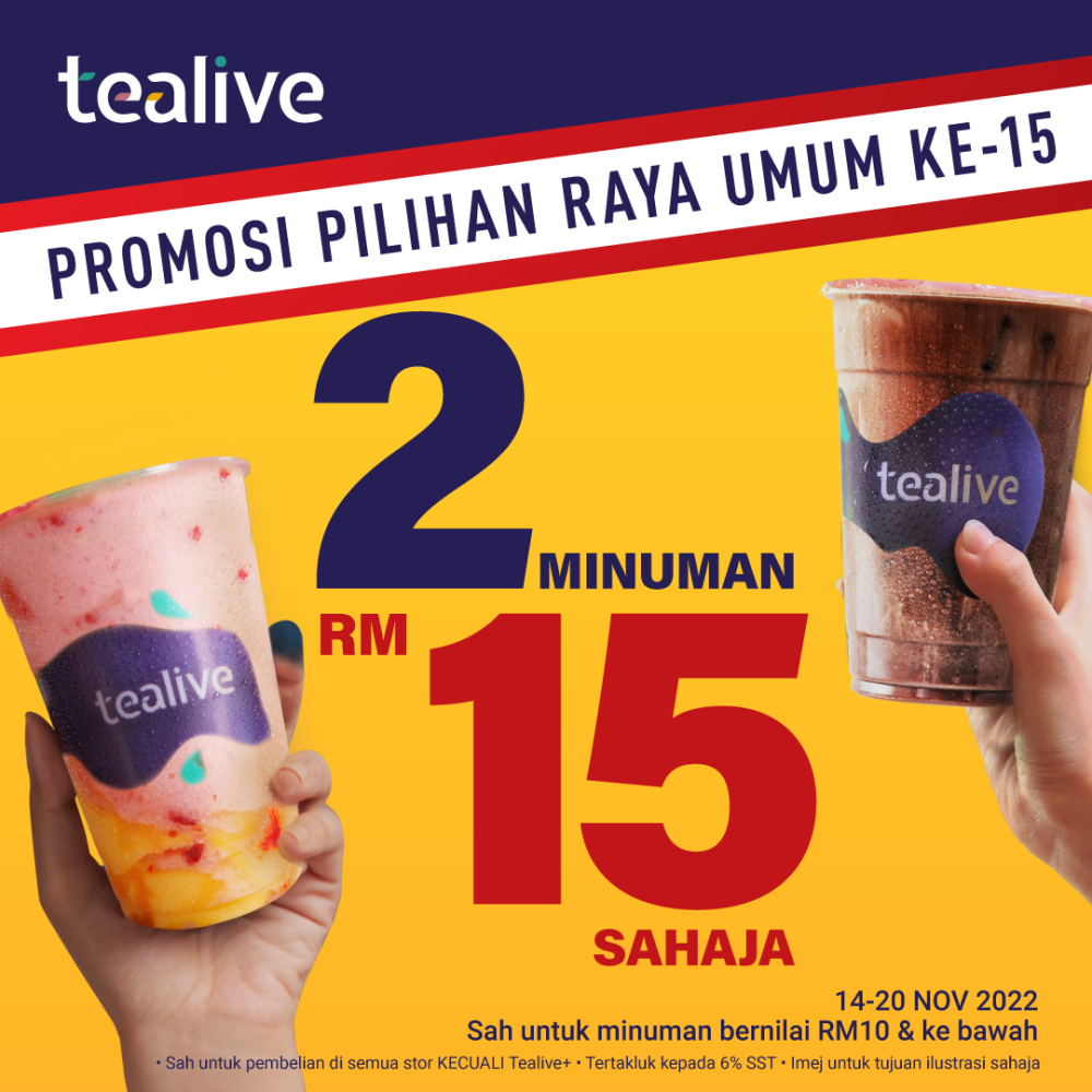 At Tealive, there is a two for one price promotion. — Picture via Facebook/ Tealive Malaysia