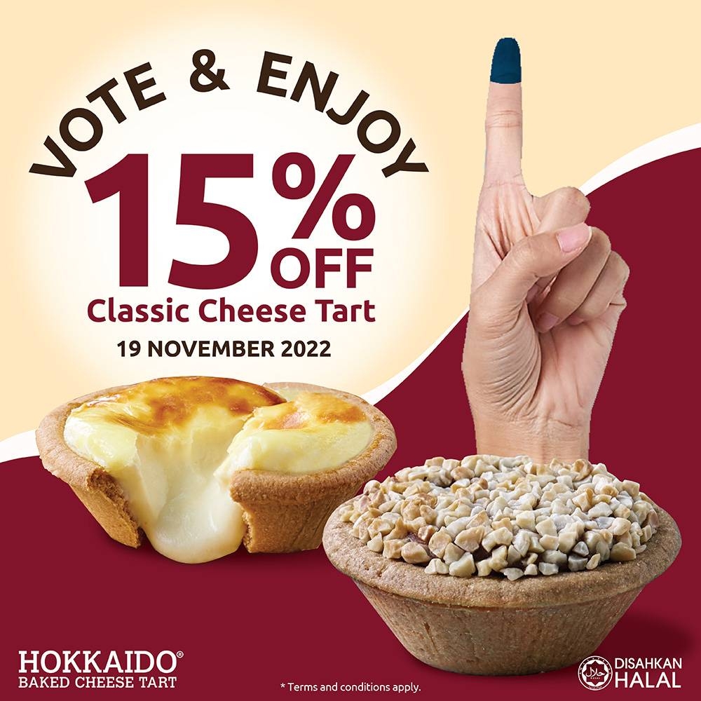 Get a 15 per cent discount on regular sized classic cheese tarts at Hokkaido Baked Cheese Tart. — Picture via Facebook/ Hokkaido Baked Cheese Tart Malaysia