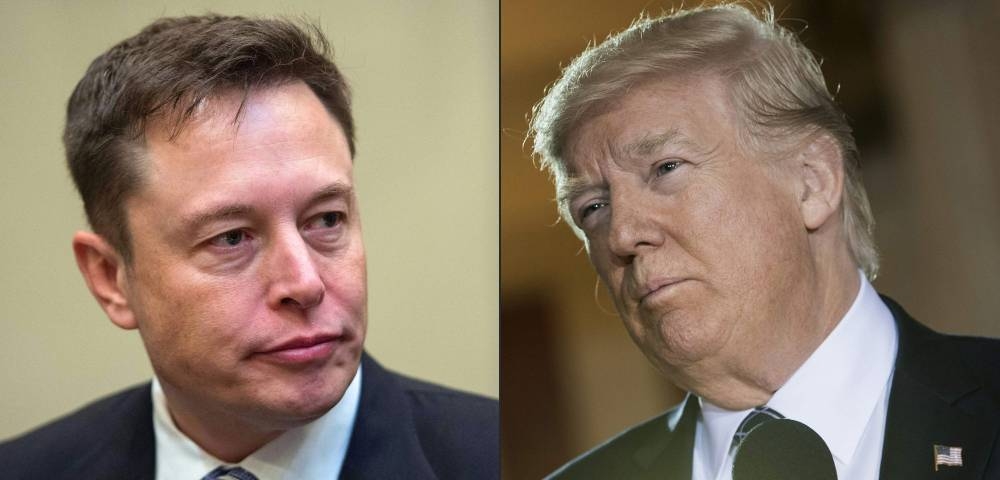 This file combination photo shows Elon Musk (left) listening to US President Donald Trump at the White House in Washington, DC, on January 23, 2017; and US President Donald Trump during the Holocaust Memorial Museum's National Days of Remembrance at the US Capitol in Washington, DC. Elon Musk expressed excitement yesterday, as he watched votes pour in on a Twitter poll he has posted on whether to readmit Donald Trump to the messaging platform. — AFP pic